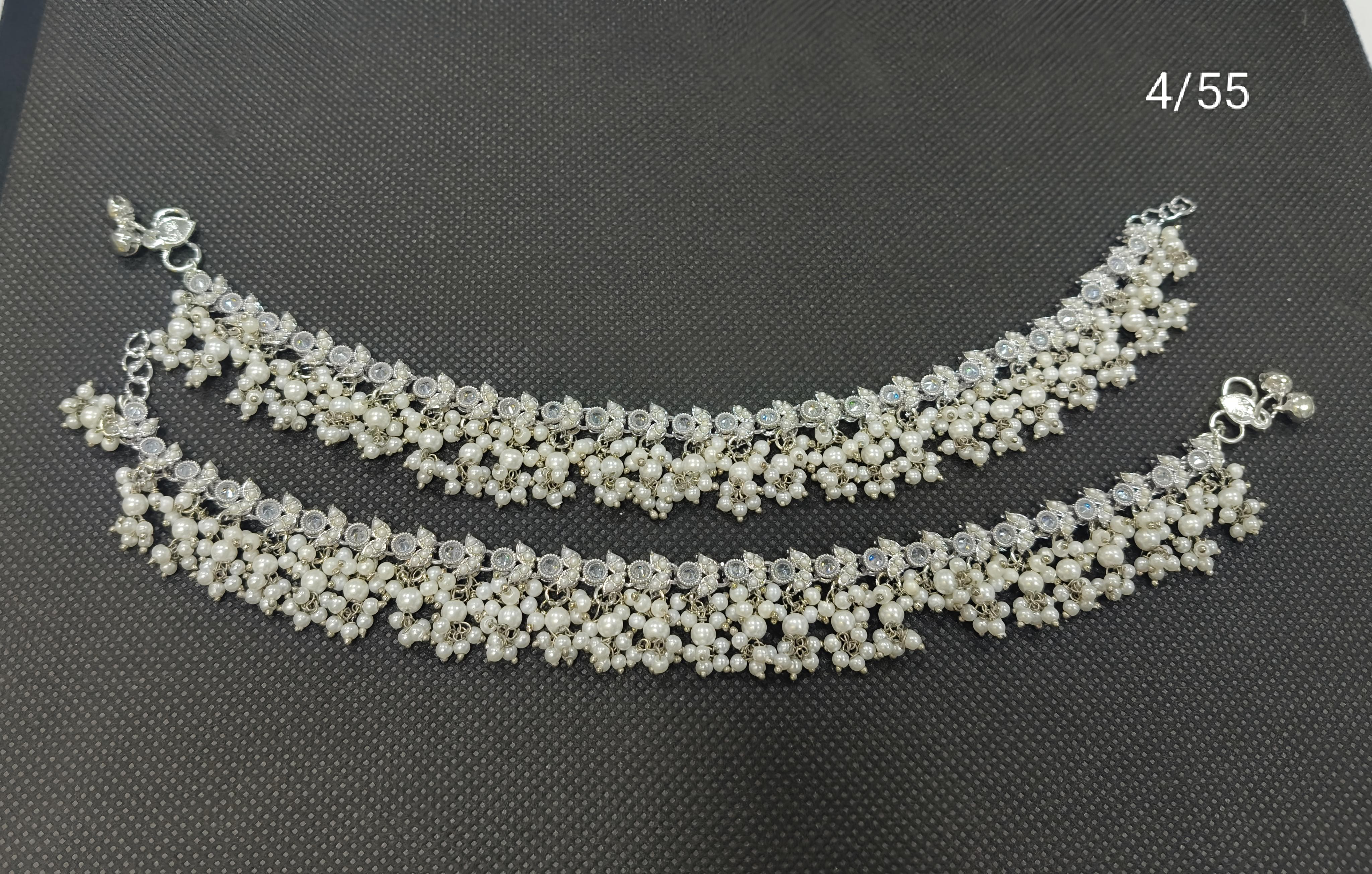 Traditional Pearl Cluster Anklet Set – Elegant Ethnic Payal Design